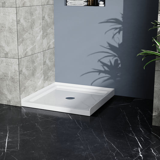 Goodyo 36x36 white shower base centered drain front view