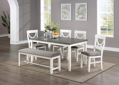 Dining Room Furniture White 6pc Dining Set Table 4 Side Chairs and A Bench Rubberwood MDF image 1