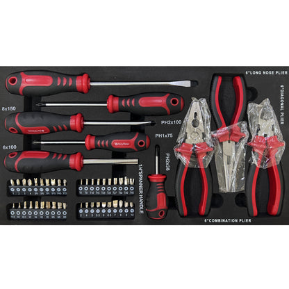 20'' Portable 3-Drawer Steel Toolbox, 4 Layers of Tools with Metal Latches, with Top Storage Tray and carrying Handle, Multi-Function Tool Storage for Garage, Home, or Workbench,Black&Red image 8