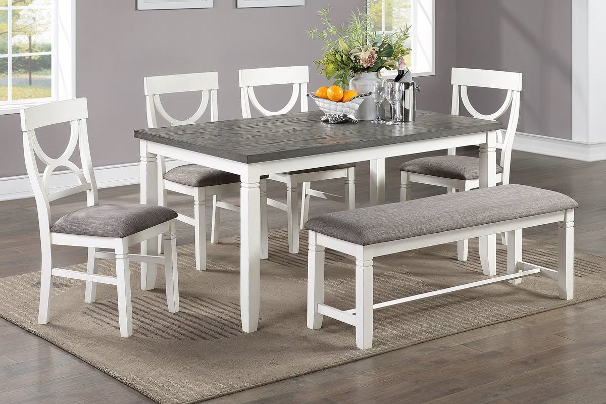 Dining Room Furniture White 6pc Dining Set Table 4 Side Chairs and A Bench Rubberwood MDF image 5