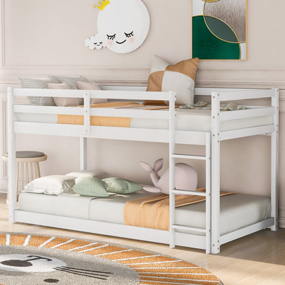Twin over Twin Floor Bunk Bed with Ladder, White(Old SKU:WF281727AAK/WF286602AAK) image 1