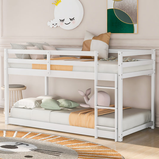 Twin over Twin Floor Bunk Bed with Ladder, White(Old SKU:WF281727AAK/WF286602AAK) image 1