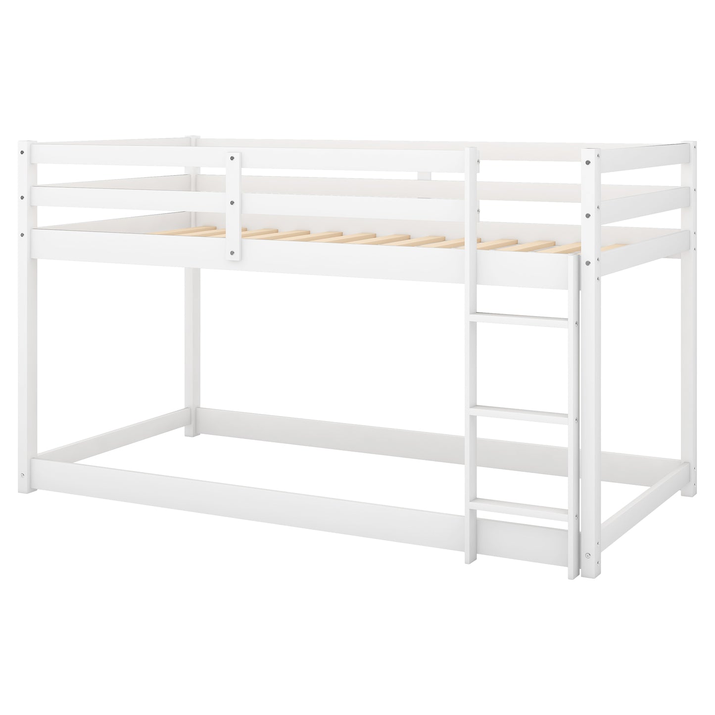 Twin over Twin Floor Bunk Bed with Ladder, White(Old SKU:WF281727AAK/WF286602AAK) image 8