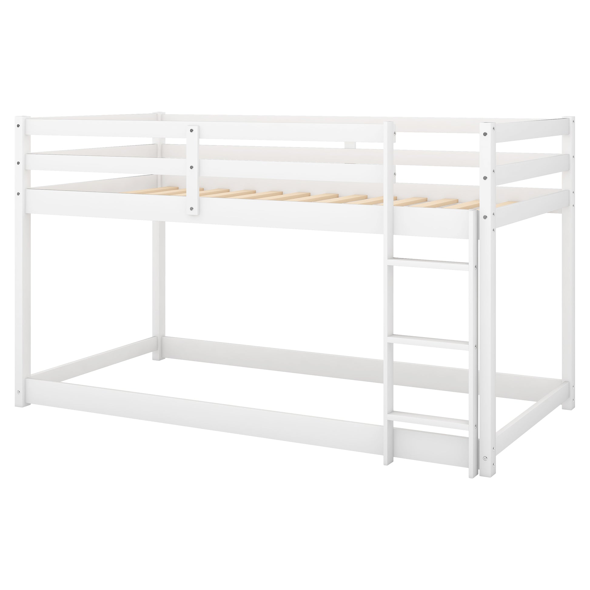 Twin over Twin Floor Bunk Bed with Ladder, White(Old SKU:WF281727AAK/WF286602AAK) image 8