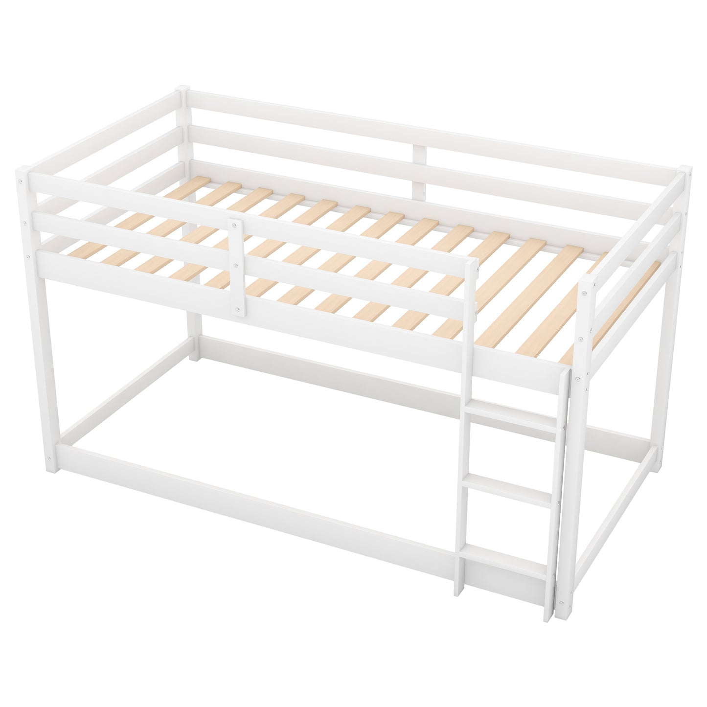 Twin over Twin Floor Bunk Bed with Ladder, White(Old SKU:WF281727AAK/WF286602AAK) image 5