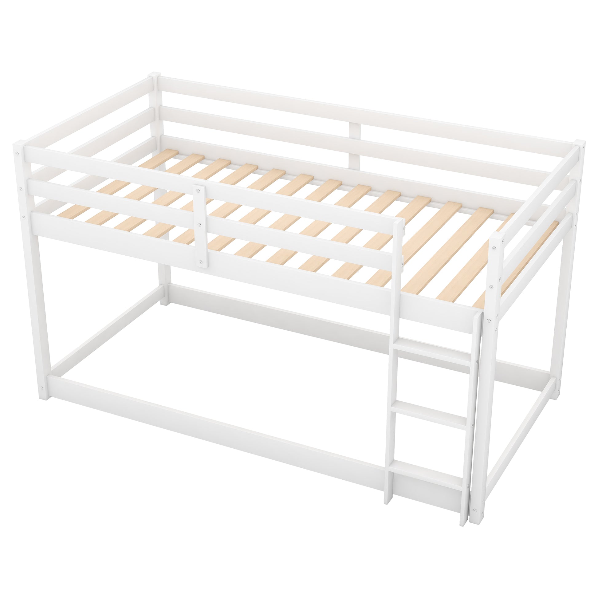 Twin over Twin Floor Bunk Bed with Ladder, White(Old SKU:WF281727AAK/WF286602AAK) image 5