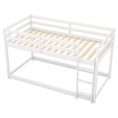 Twin over Twin Floor Bunk Bed with Ladder, White(Old SKU:WF281727AAK/WF286602AAK) image 5