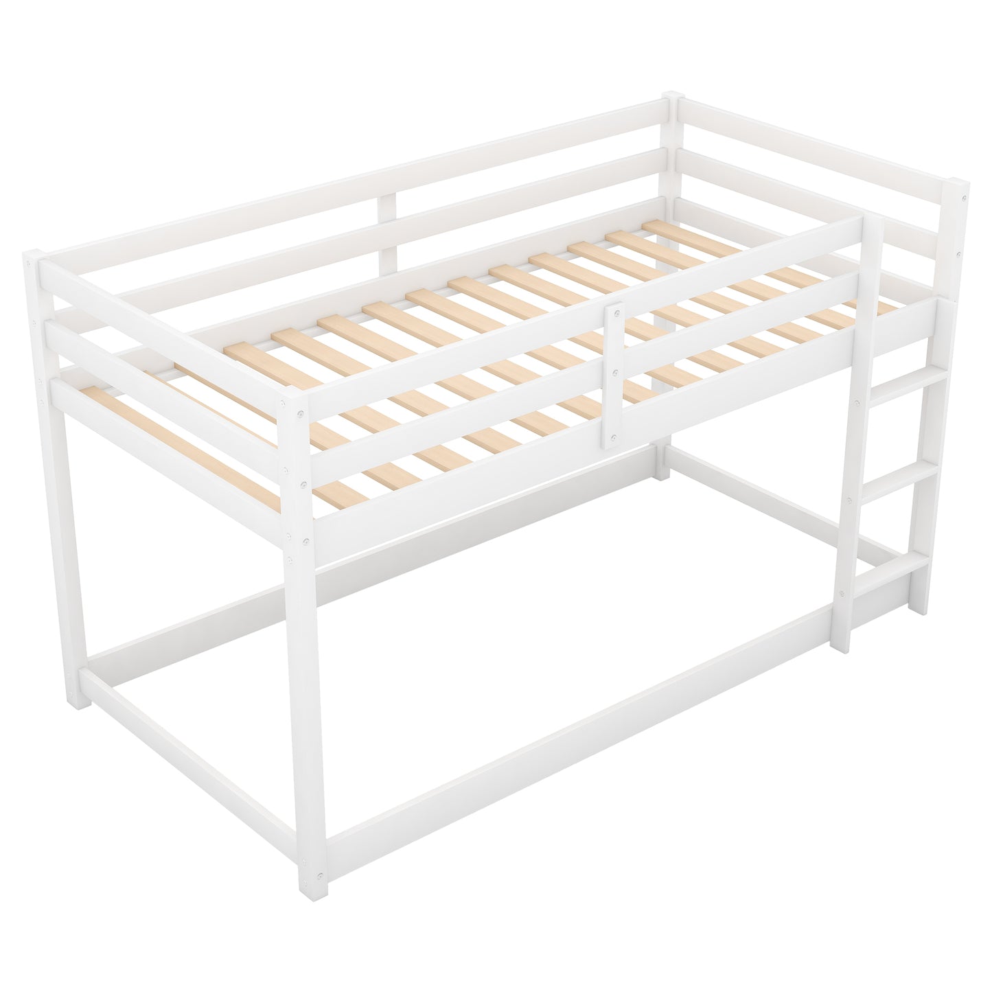 Twin over Twin Floor Bunk Bed with Ladder, White(Old SKU:WF281727AAK/WF286602AAK) image 9