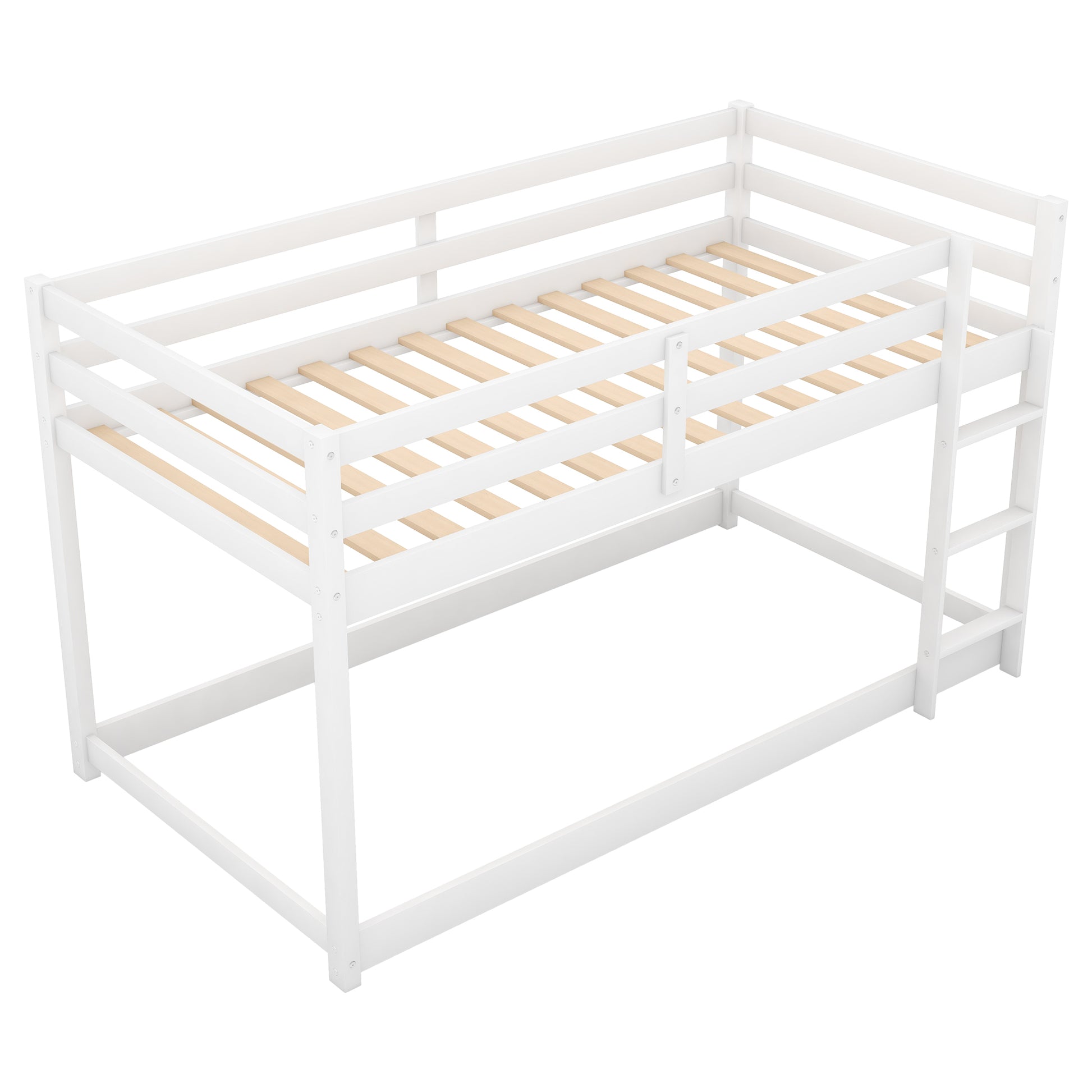 Twin over Twin Floor Bunk Bed with Ladder, White(Old SKU:WF281727AAK/WF286602AAK) image 9