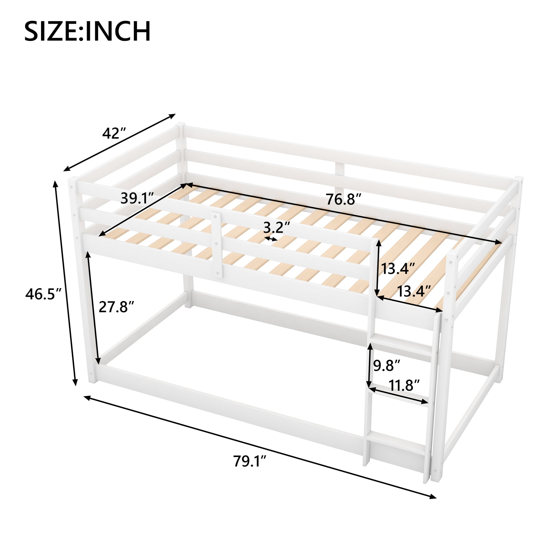 Twin over Twin Floor Bunk Bed with Ladder, White(Old SKU:WF281727AAK/WF286602AAK) image 4