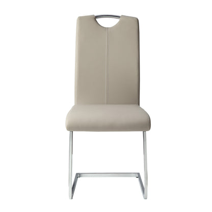Unique Style Chrome Metal Finish Side Chairs 2pc Set Gray-Taupe Faux Leather Upholstered Casual Dining Furniture image 5