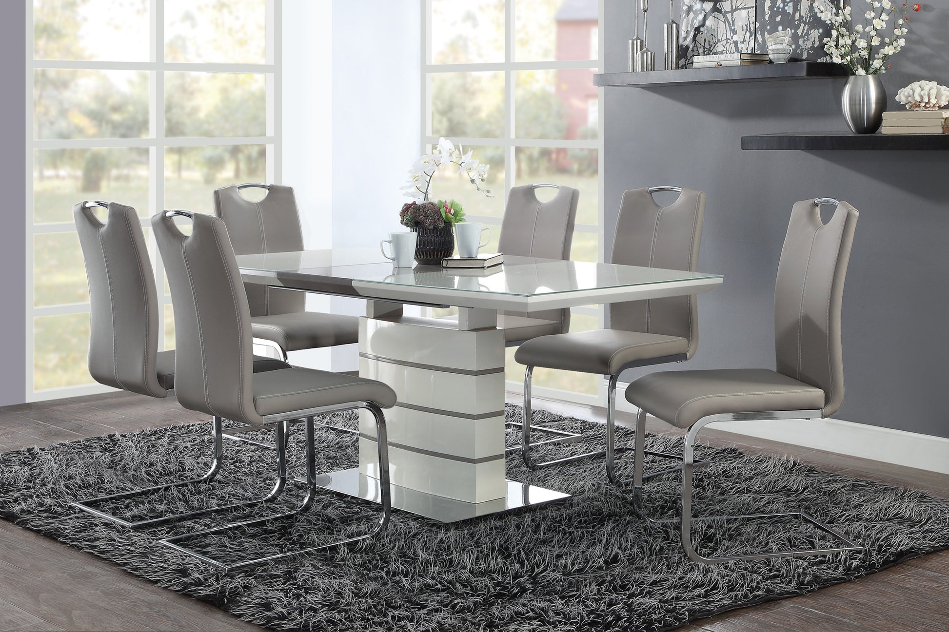 Unique Style Chrome Metal Finish Side Chairs 2pc Set Gray-Taupe Faux Leather Upholstered Casual Dining Furniture image 4