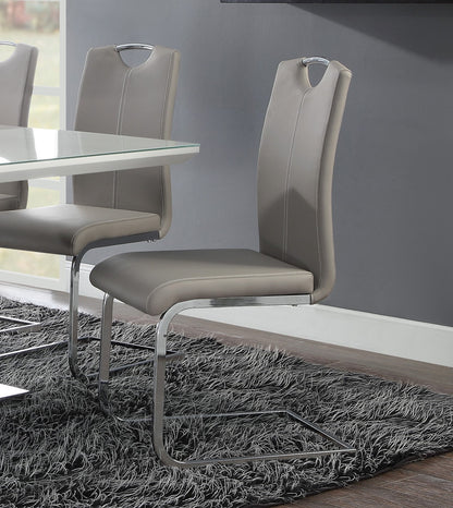 Unique Style Chrome Metal Finish Side Chairs 2pc Set Gray-Taupe Faux Leather Upholstered Casual Dining Furniture image 2