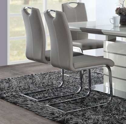 Unique Style Chrome Metal Finish Side Chairs 2pc Set Gray-Taupe Faux Leather Upholstered Casual Dining Furniture image 3