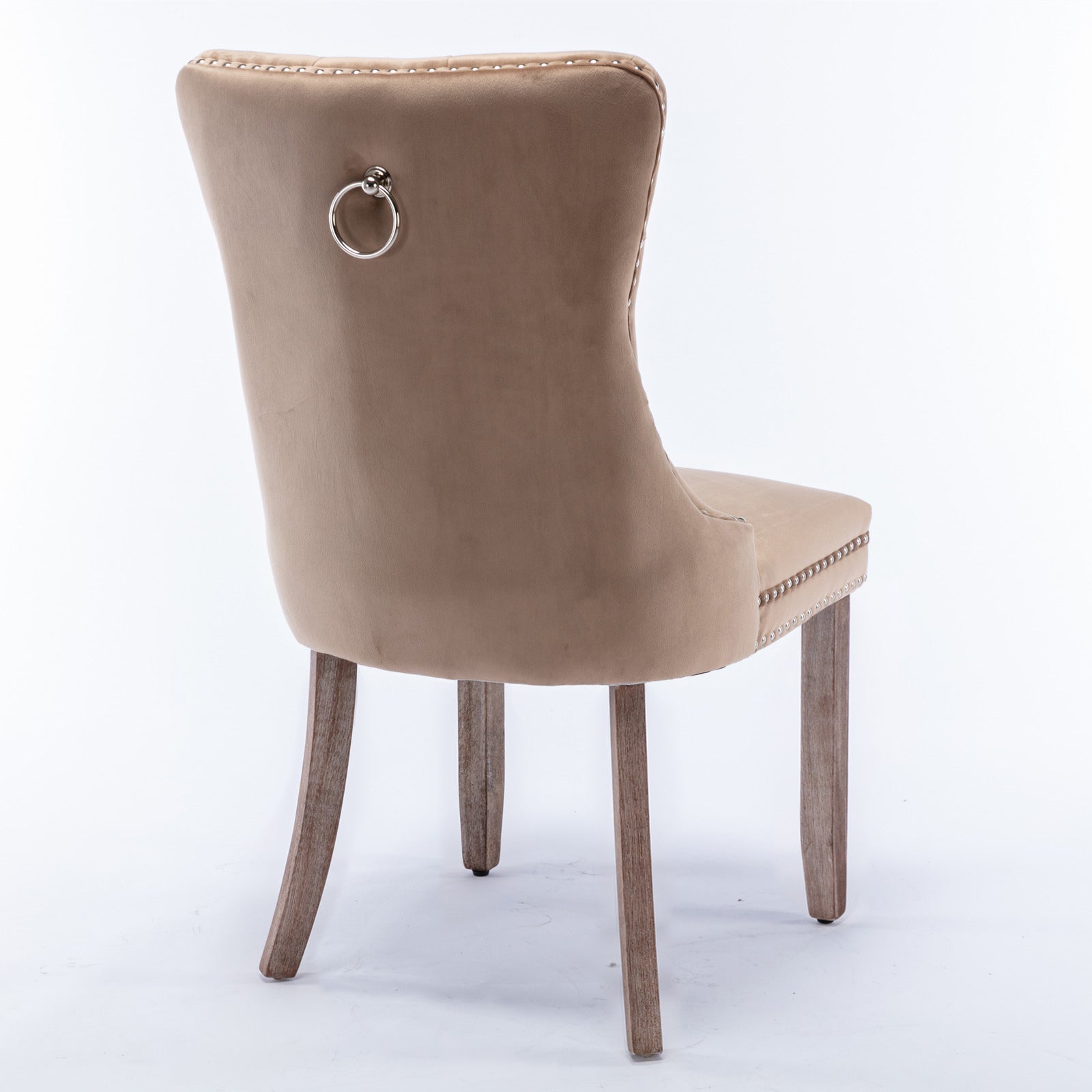 Nikki Collection Modern, High-end Tufted Solid Wood Contemporary Velvet Upholstered Dining Chair with Wood Legs Nailhead Trim 2-Pcs Set, Khaki, SW2001KK image 5