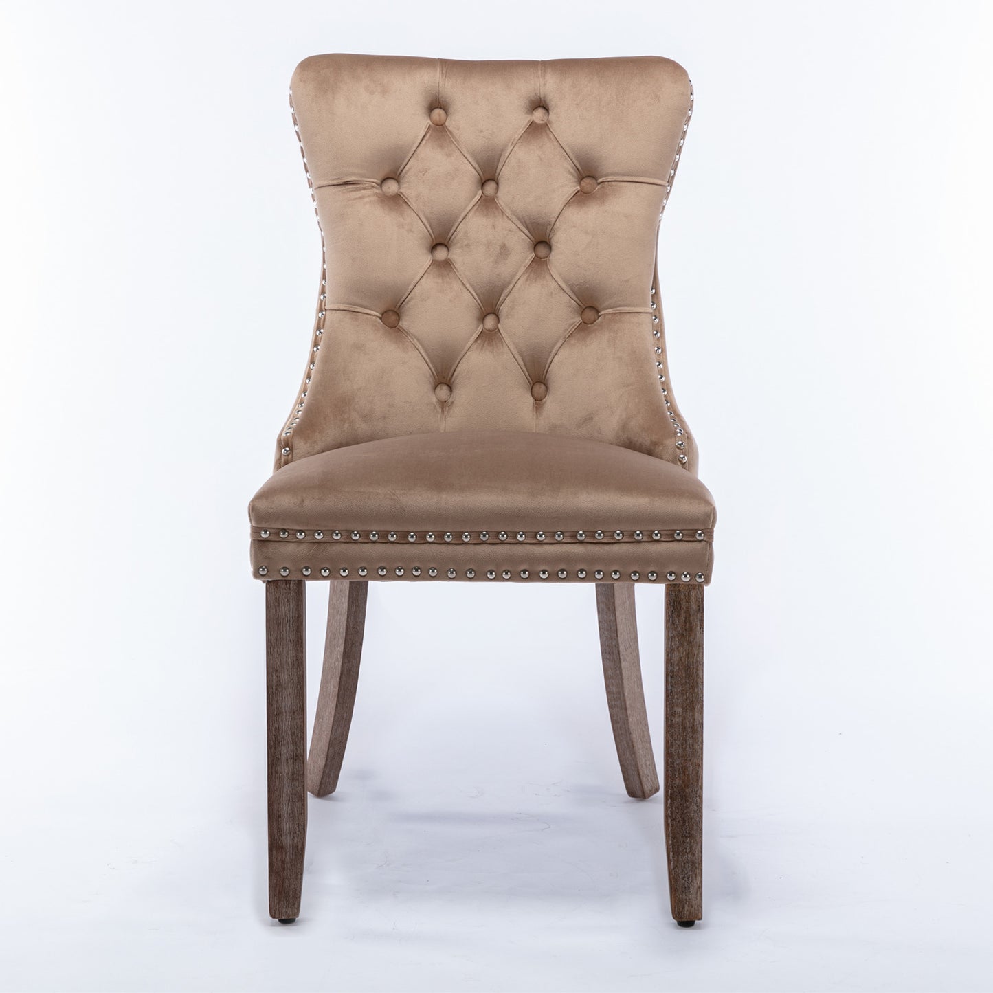 Nikki Collection Modern, High-end Tufted Solid Wood Contemporary Velvet Upholstered Dining Chair with Wood Legs Nailhead Trim 2-Pcs Set, Khaki, SW2001KK image 2