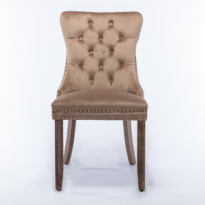 Nikki Collection Modern, High-end Tufted Solid Wood Contemporary Velvet Upholstered Dining Chair with Wood Legs Nailhead Trim 2-Pcs Set, Khaki, SW2001KK image 2
