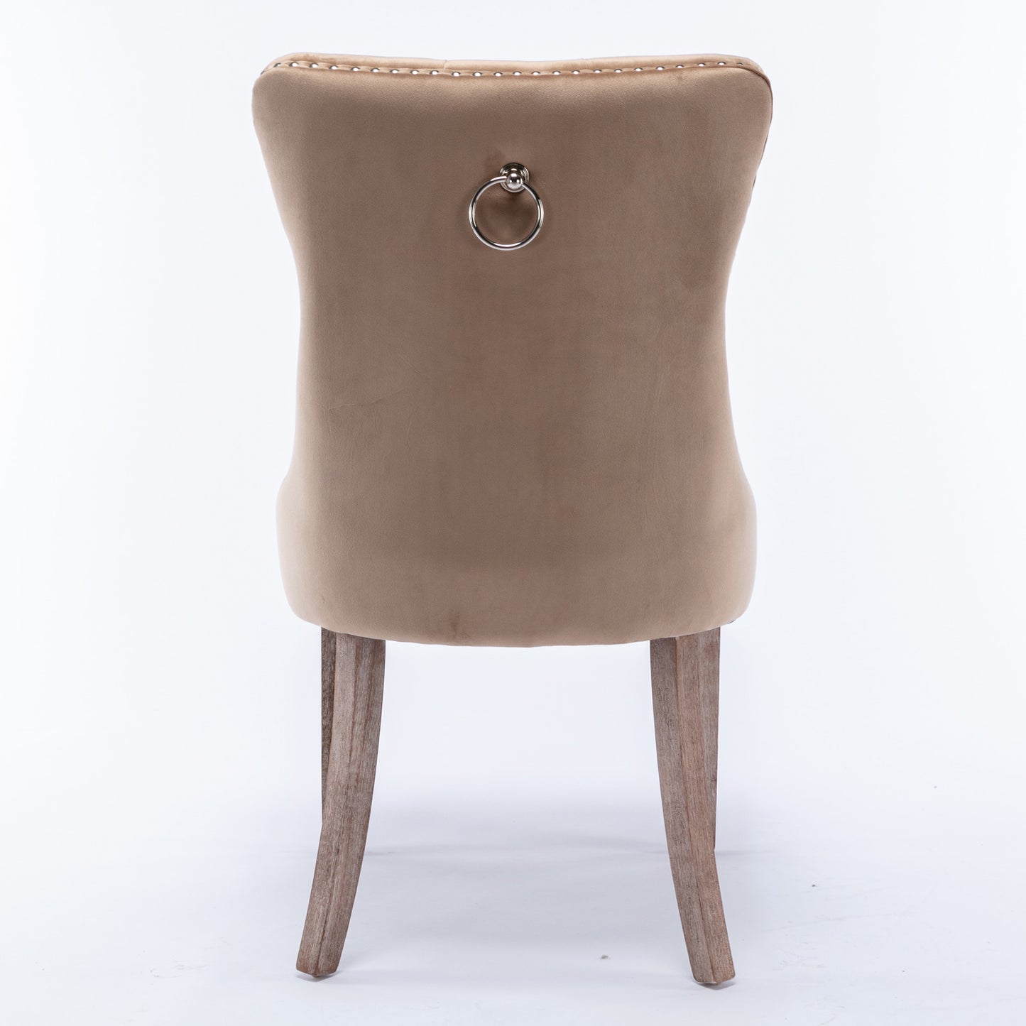 Nikki Collection Modern, High-end Tufted Solid Wood Contemporary Velvet Upholstered Dining Chair with Wood Legs Nailhead Trim 2-Pcs Set, Khaki, SW2001KK image 6