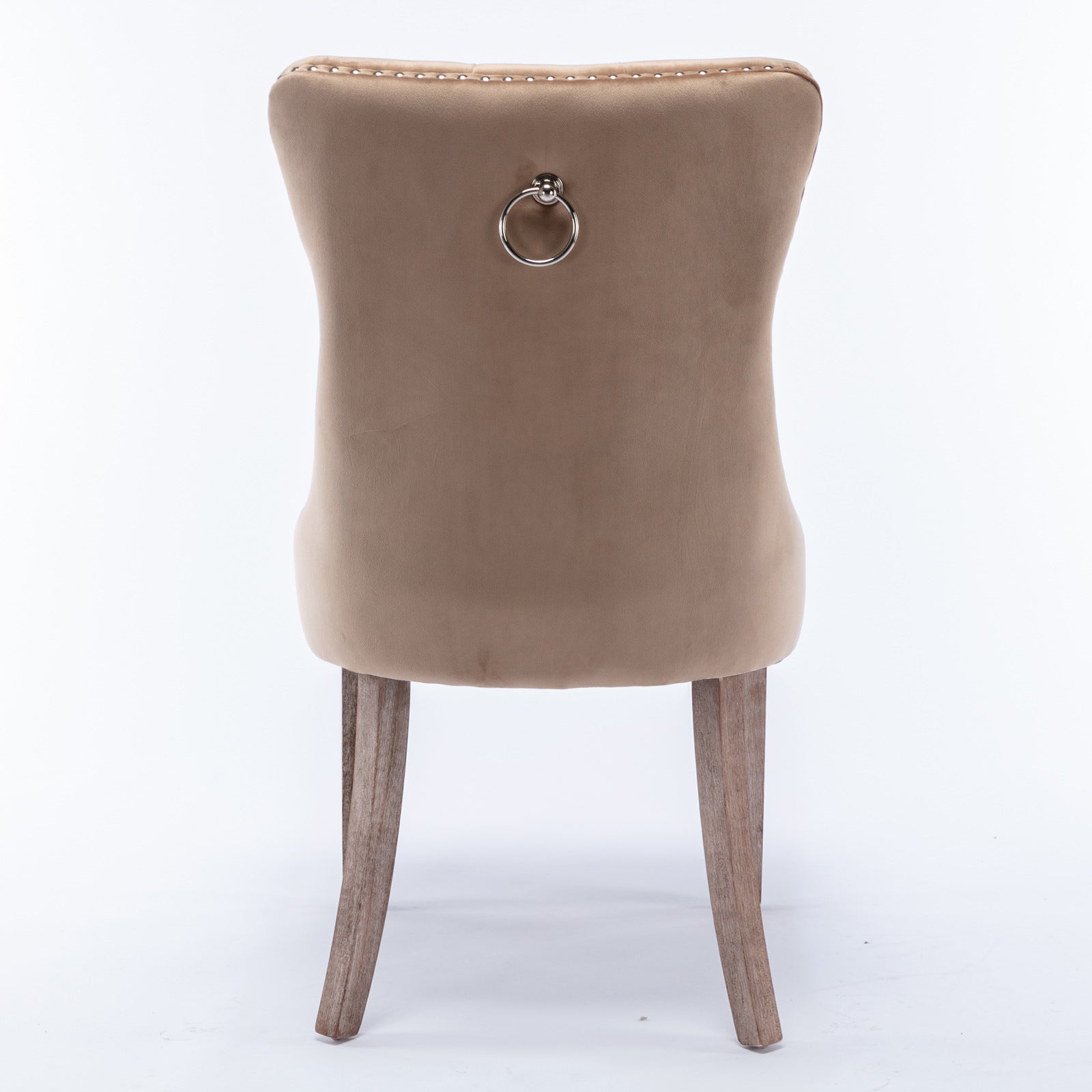 Nikki Collection Modern, High-end Tufted Solid Wood Contemporary Velvet Upholstered Dining Chair with Wood Legs Nailhead Trim 2-Pcs Set, Khaki, SW2001KK image 6