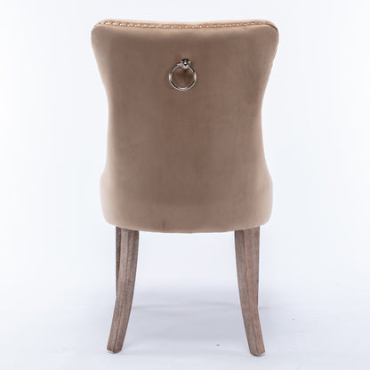 Nikki Collection Modern, High-end Tufted Solid Wood Contemporary Velvet Upholstered Dining Chair with Wood Legs Nailhead Trim 2-Pcs Set, Khaki, SW2001KK image 6
