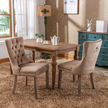 Nikki Collection Modern, High-end Tufted Solid Wood Contemporary Velvet Upholstered Dining Chair with Wood Legs Nailhead Trim 2-Pcs Set, Khaki, SW2001KK image 10