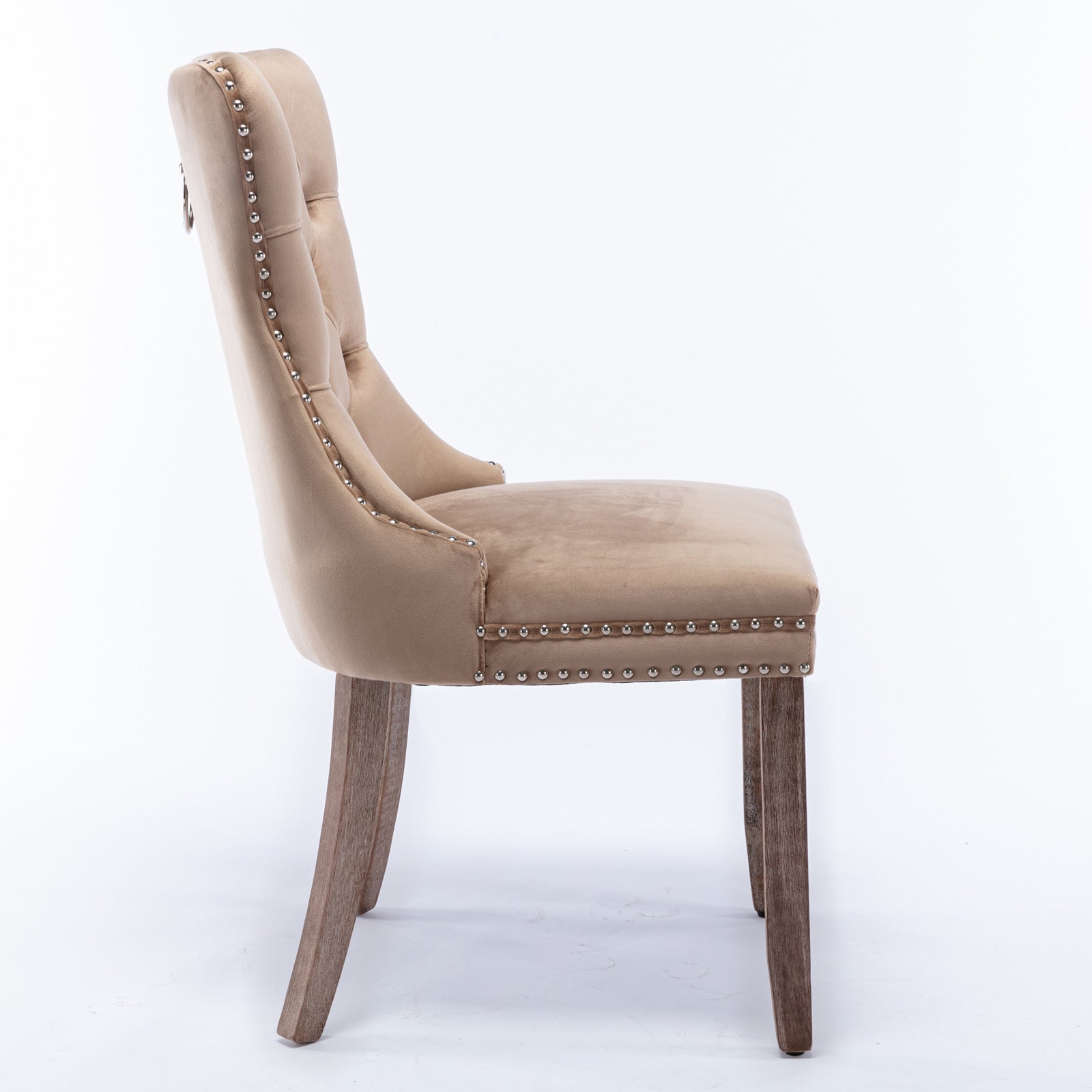 Nikki Collection Modern, High-end Tufted Solid Wood Contemporary Velvet Upholstered Dining Chair with Wood Legs Nailhead Trim 2-Pcs Set, Khaki, SW2001KK image 4