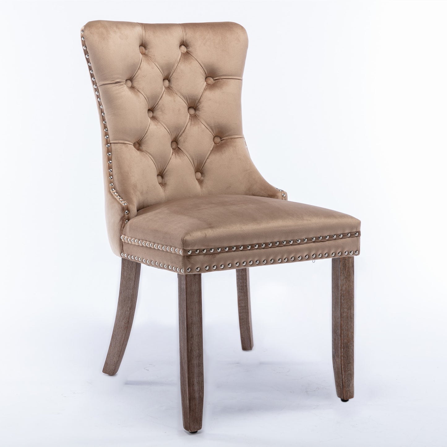 Nikki Collection Modern, High-end Tufted Solid Wood Contemporary Velvet Upholstered Dining Chair with Wood Legs Nailhead Trim 2-Pcs Set, Khaki, SW2001KK image 3