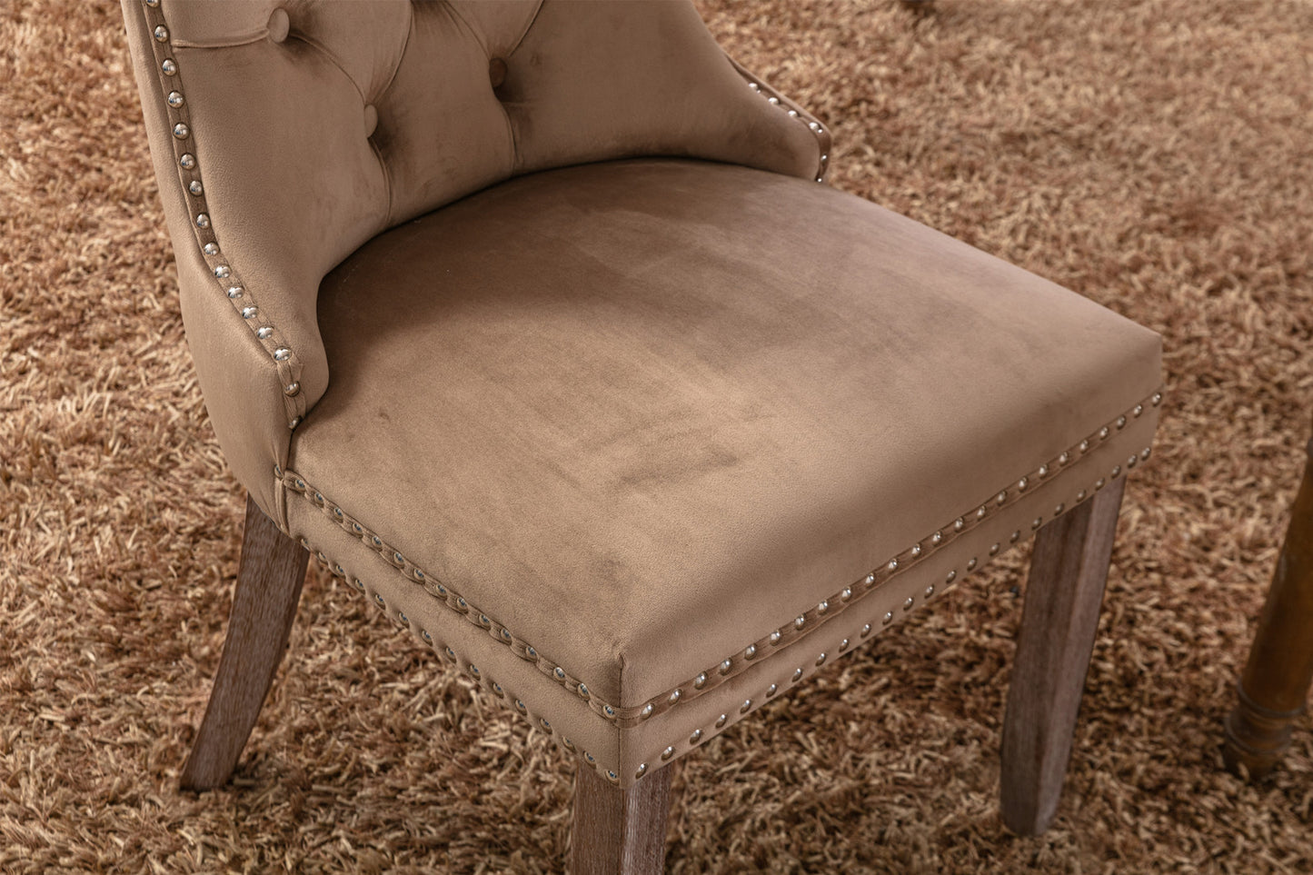 Nikki Collection Modern, High-end Tufted Solid Wood Contemporary Velvet Upholstered Dining Chair with Wood Legs Nailhead Trim 2-Pcs Set, Khaki, SW2001KK image 9