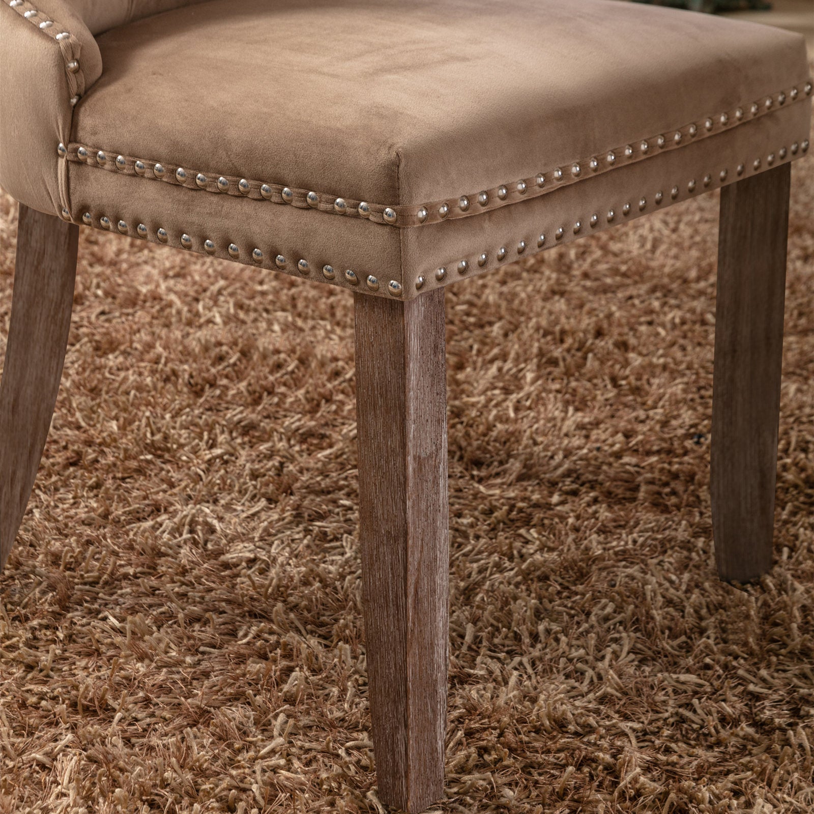 Nikki Collection Modern, High-end Tufted Solid Wood Contemporary Velvet Upholstered Dining Chair with Wood Legs Nailhead Trim 2-Pcs Set, Khaki, SW2001KK image 8