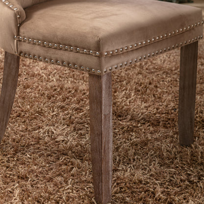 Nikki Collection Modern, High-end Tufted Solid Wood Contemporary Velvet Upholstered Dining Chair with Wood Legs Nailhead Trim 2-Pcs Set, Khaki, SW2001KK image 8