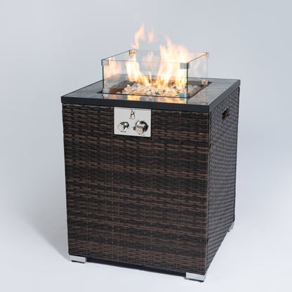 24" Propane Gas Fire Pit Table, 50000 BTU Square Fire Pit, Tile Tabletop with Beautiful Wicker Base for Outside Patio Deck Garden Courtyard-Espresso image 4
