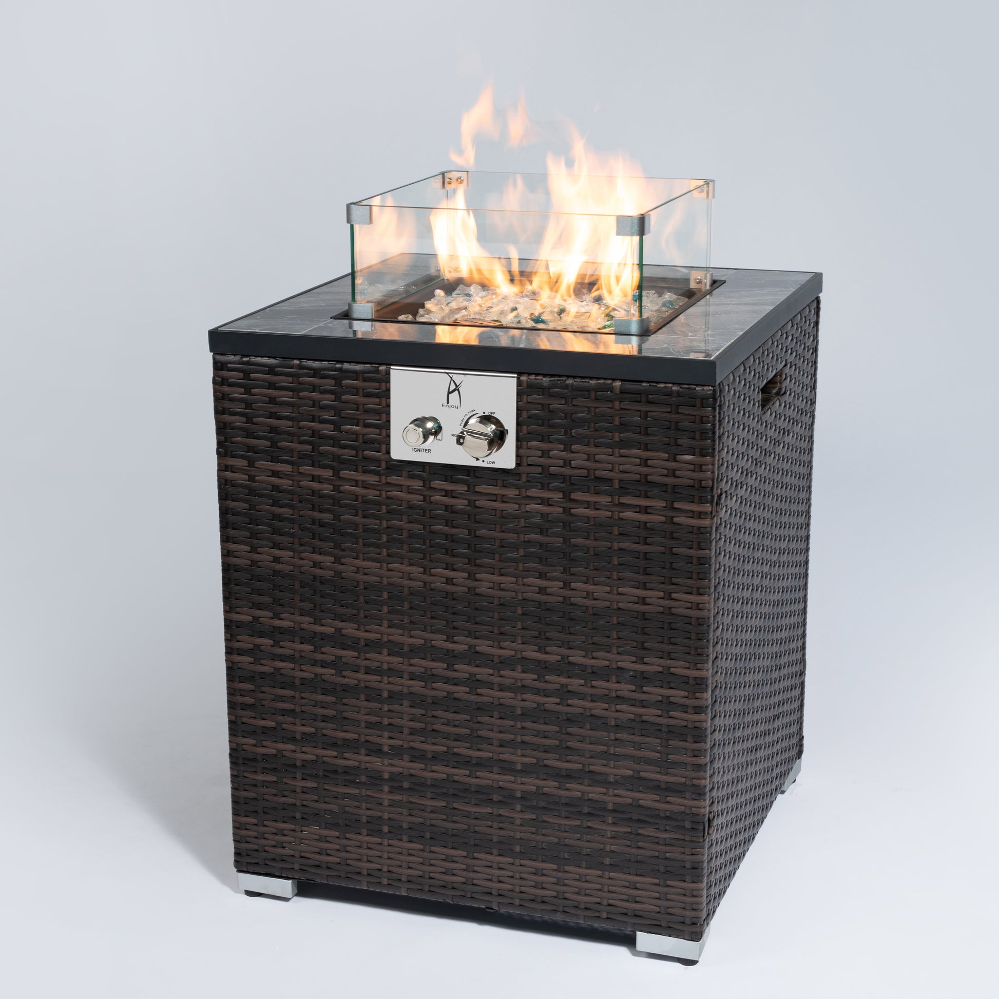 24" Propane Gas Fire Pit Table, 50000 BTU Square Fire Pit, Tile Tabletop with Beautiful Wicker Base for Outside Patio Deck Garden Courtyard-Espresso image 4