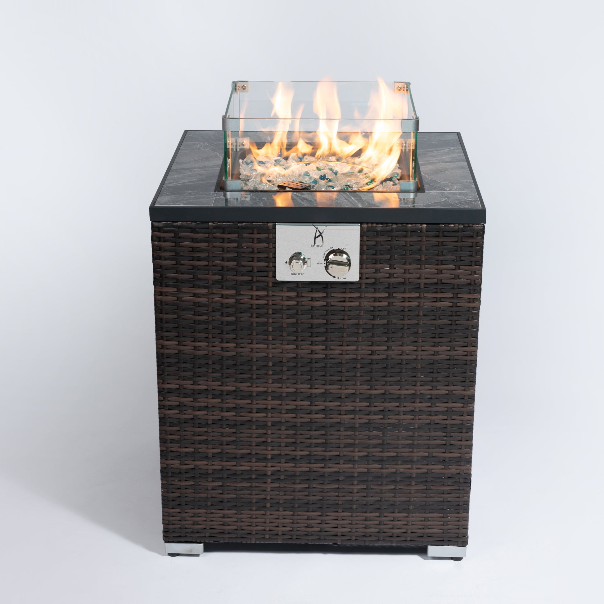 24" Propane Gas Fire Pit Table, 50000 BTU Square Fire Pit, Tile Tabletop with Beautiful Wicker Base for Outside Patio Deck Garden Courtyard-Espresso image 5
