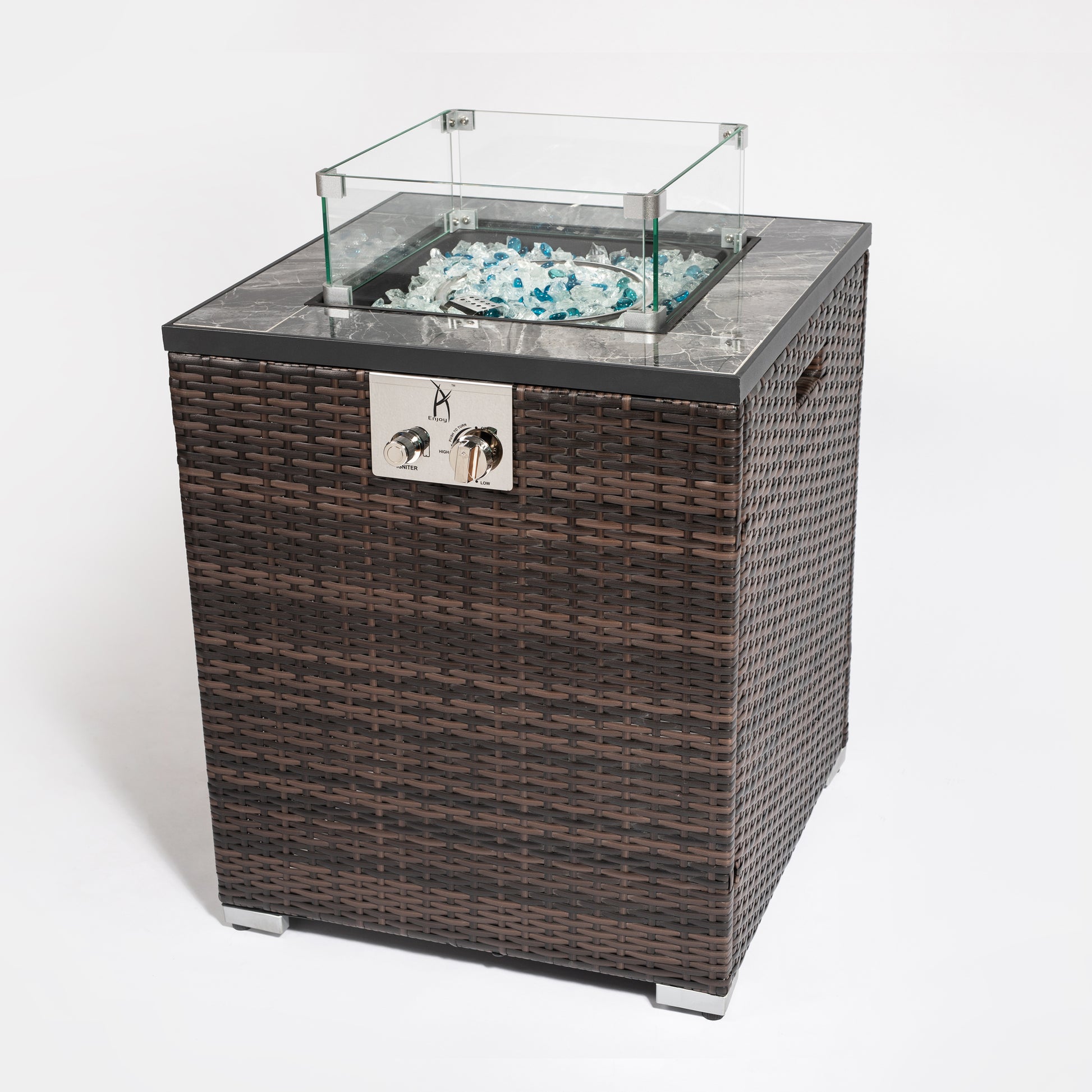 24" Propane Gas Fire Pit Table, 50000 BTU Square Fire Pit, Tile Tabletop with Beautiful Wicker Base for Outside Patio Deck Garden Courtyard-Espresso image 2