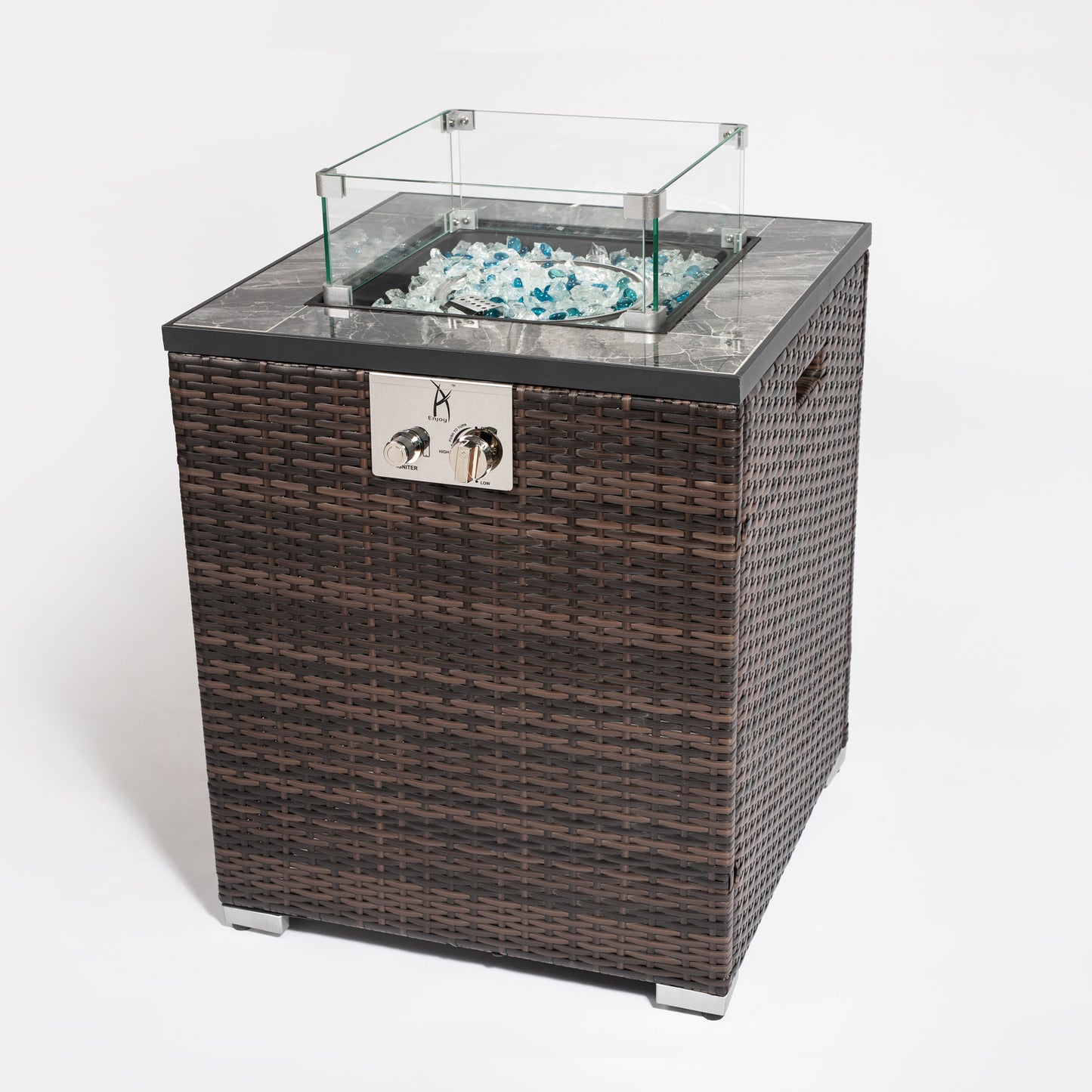 24" Propane Gas Fire Pit Table, 50000 BTU Square Fire Pit, Tile Tabletop with Beautiful Wicker Base for Outside Patio Deck Garden Courtyard-Espresso image 2