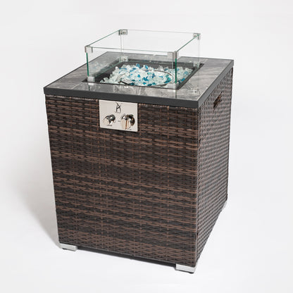24" Propane Gas Fire Pit Table, 50000 BTU Square Fire Pit, Tile Tabletop with Beautiful Wicker Base for Outside Patio Deck Garden Courtyard-Espresso image 2