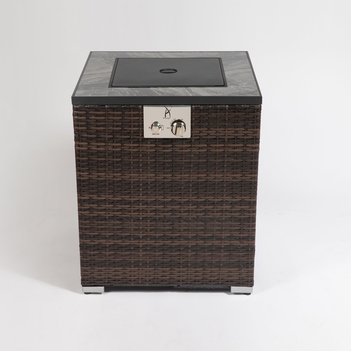 24" Propane Gas Fire Pit Table, 50000 BTU Square Fire Pit, Tile Tabletop with Beautiful Wicker Base for Outside Patio Deck Garden Courtyard-Espresso image 10