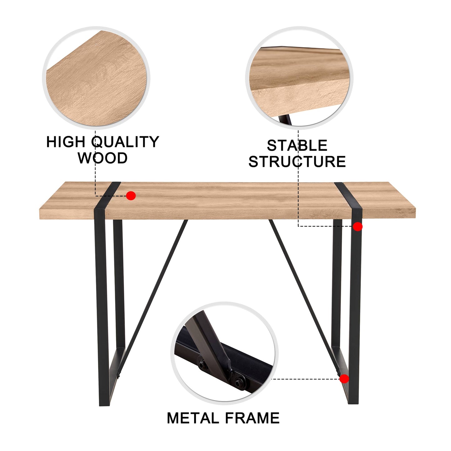 Rustic Industrial Rectangular Wood Dining Table For 4-6 Person, With 1.5" Thick Engineered Wood color Tabletop and Black Metal Legs,Desk For Kitchen Dining Living Room, 55.1" x 31.4"x 29.9"1529W115172 image 10