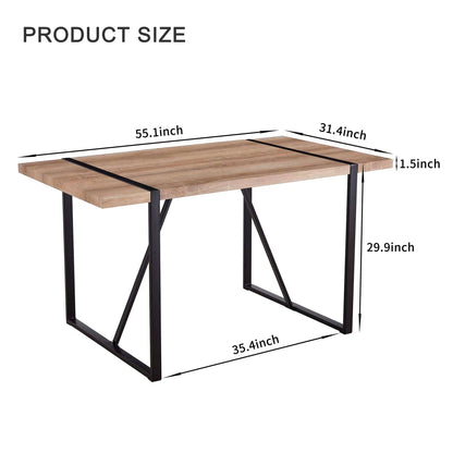 Rustic Industrial Rectangular Wood Dining Table For 4-6 Person, With 1.5" Thick Engineered Wood color Tabletop and Black Metal Legs,Desk For Kitchen Dining Living Room, 55.1" x 31.4"x 29.9"1529W115172 image 8