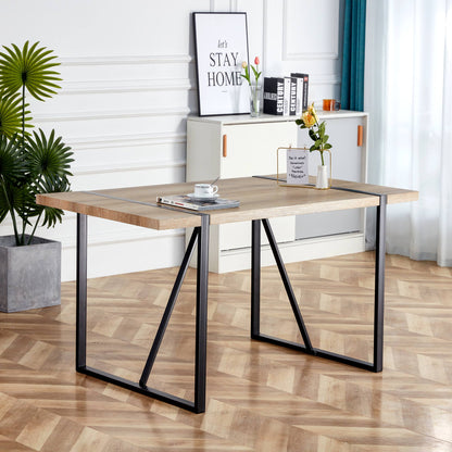 Rustic Industrial Rectangular Wood Dining Table For 4-6 Person, With 1.5" Thick Engineered Wood color Tabletop and Black Metal Legs,Desk For Kitchen Dining Living Room, 55.1" x 31.4"x 29.9"1529W115172 image 5