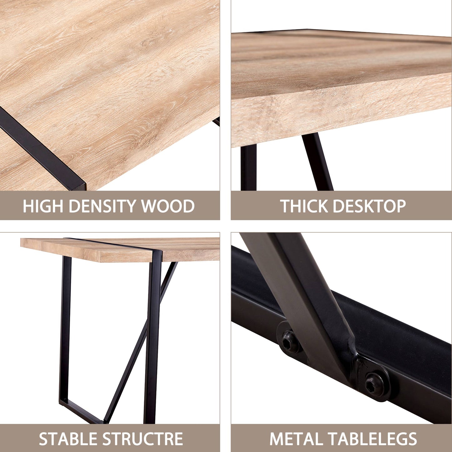 Rustic Industrial Rectangular Wood Dining Table For 4-6 Person, With 1.5" Thick Engineered Wood color Tabletop and Black Metal Legs,Desk For Kitchen Dining Living Room, 55.1" x 31.4"x 29.9"1529W115172 image 11