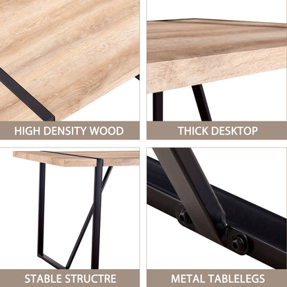 Rustic Industrial Rectangular Wood Dining Table For 4-6 Person, With 1.5" Thick Engineered Wood color Tabletop and Black Metal Legs,Desk For Kitchen Dining Living Room, 55.1" x 31.4"x 29.9"1529W115172 image 11
