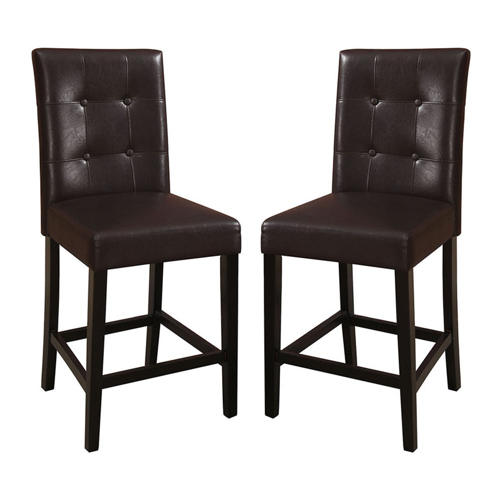 Simple Contemporary Set of 2 Counter Height Chairs Brown Finish Dining Seating's Cushion Chair Tufted Back Kitchen Dining Room image 7