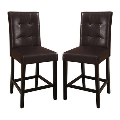 Simple Contemporary Set of 2 Counter Height Chairs Brown Finish Dining Seating's Cushion Chair Tufted Back Kitchen Dining Room image 7