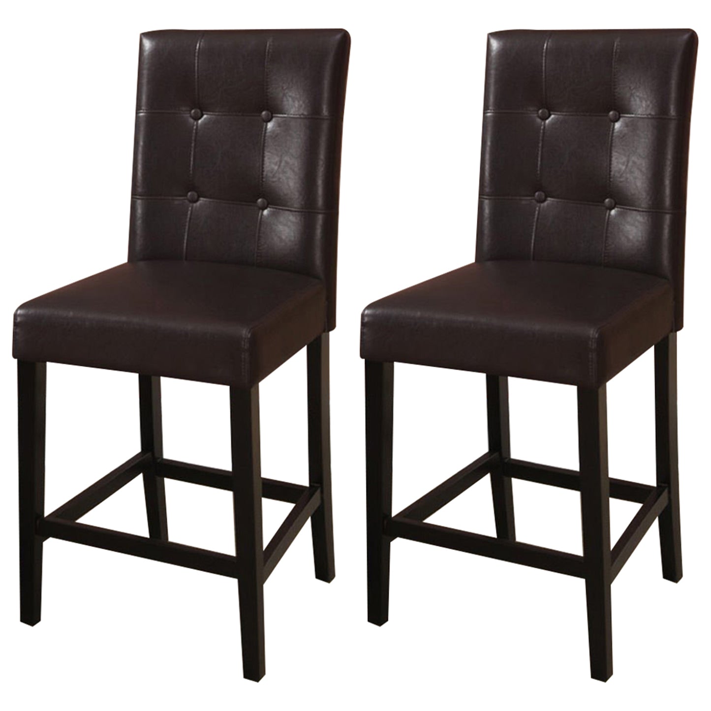 Simple Contemporary Set of 2 Counter Height Chairs Brown Finish Dining Seating's Cushion Chair Tufted Back Kitchen Dining Room image 3