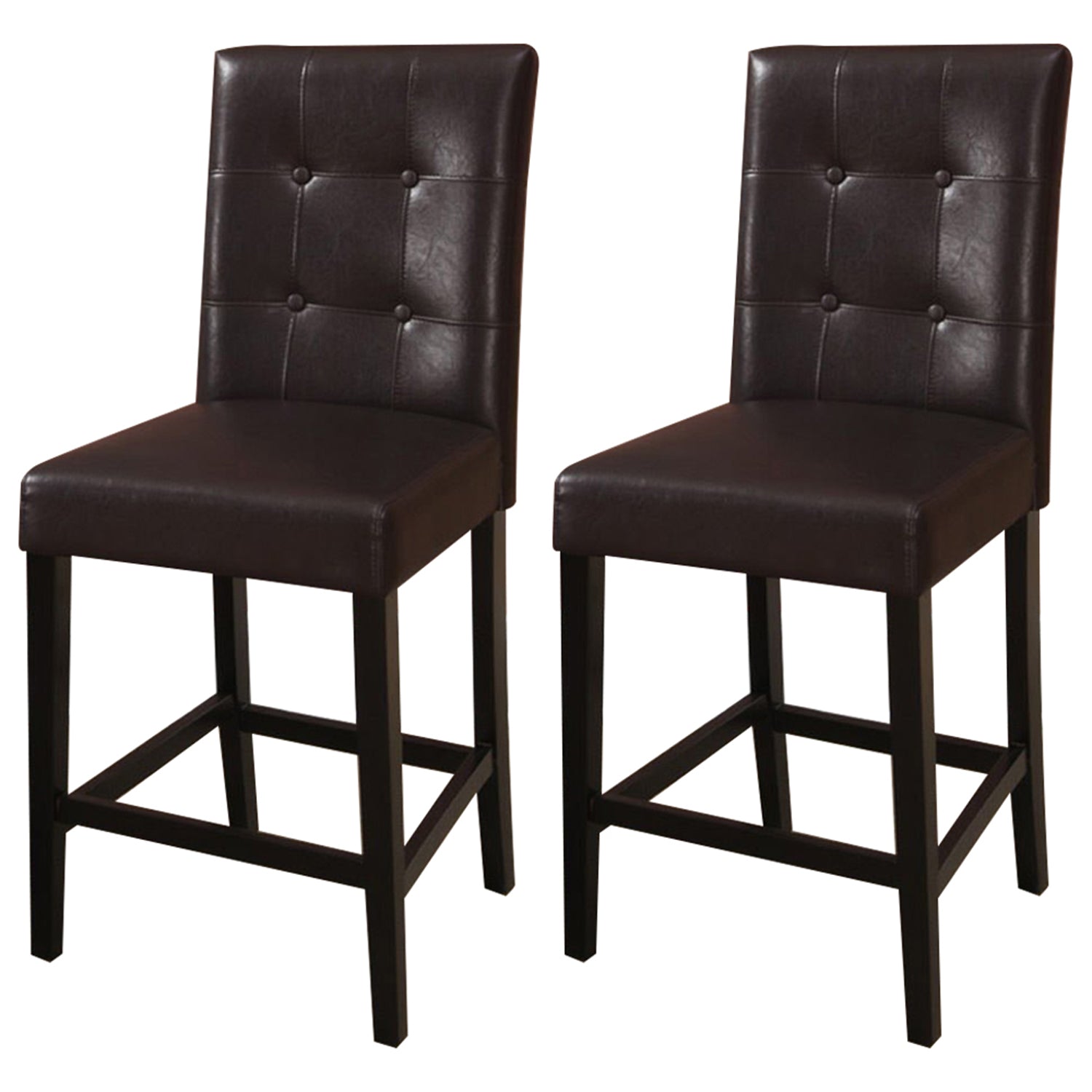 Simple Contemporary Set of 2 Counter Height Chairs Brown Finish Dining Seating's Cushion Chair Tufted Back Kitchen Dining Room image 3