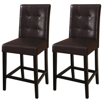 Simple Contemporary Set of 2 Counter Height Chairs Brown Finish Dining Seating's Cushion Chair Tufted Back Kitchen Dining Room image 3