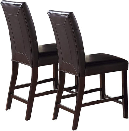 Simple Contemporary Set of 2 Counter Height Chairs Brown Finish Dining Seating's Cushion Chair Tufted Back Kitchen Dining Room image 6