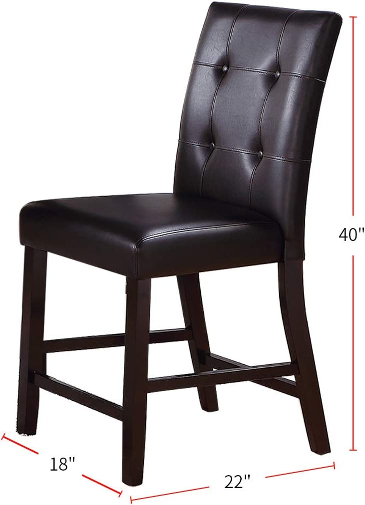 Simple Contemporary Set of 2 Counter Height Chairs Brown Finish Dining Seating's Cushion Chair Tufted Back Kitchen Dining Room image 4