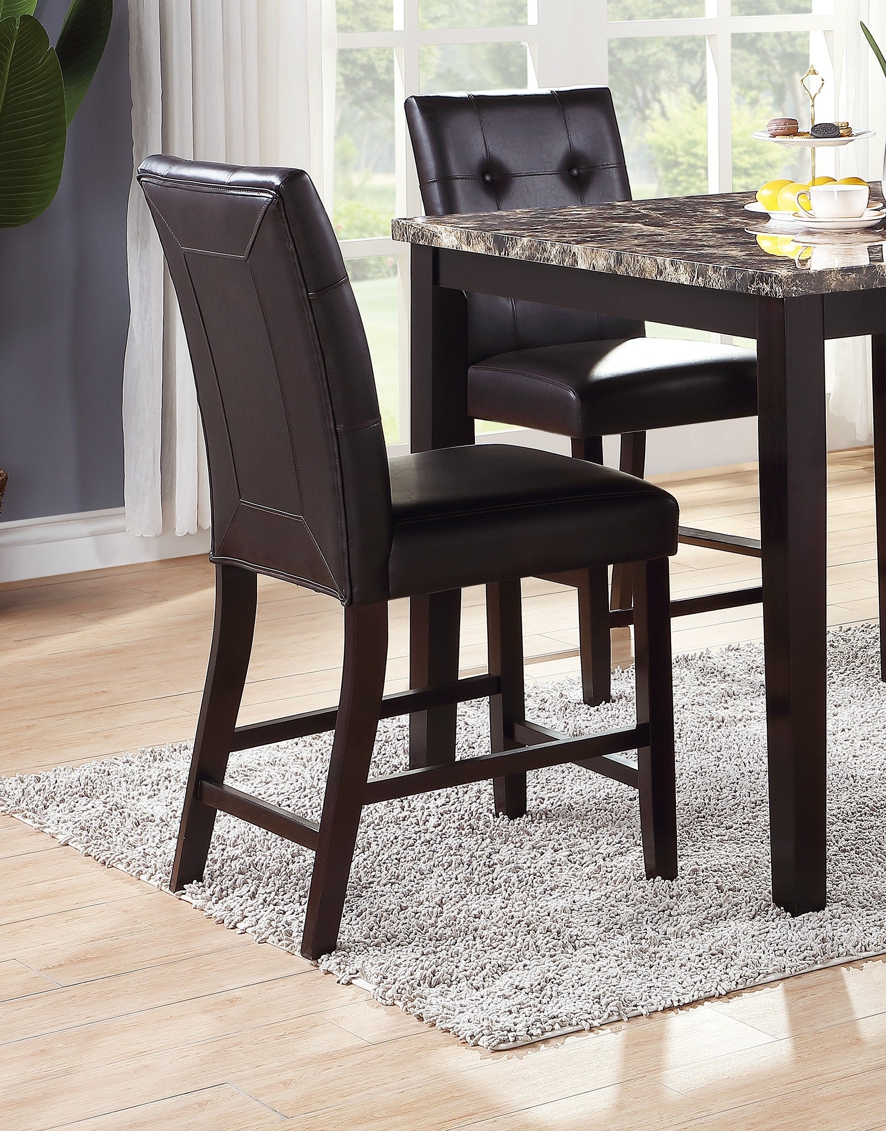 Simple Contemporary Set of 2 Counter Height Chairs Brown Finish Dining Seating's Cushion Chair Tufted Back Kitchen Dining Room image 2
